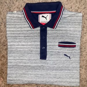 Puma Heather Polo Heather Gray And White With Navy Blue Trim